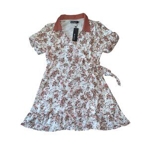 Allegra K Womens Floral Print Wrap Dress With Ruffle Hem & Puff Sleeves Size L